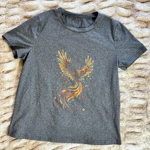 Women's Heather Gray Short Sleeve Tee with Yellow & Orange Phoenix Graphic
